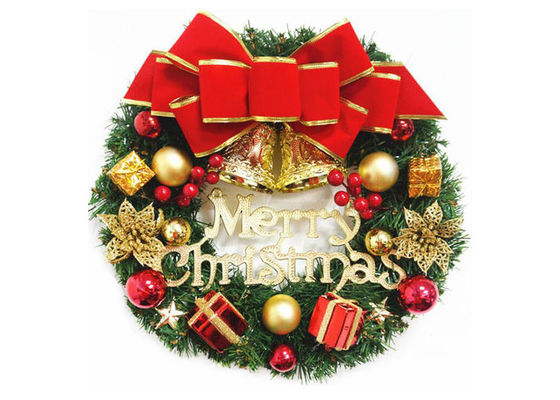 Eco-Friendly PVC Artificial Pre Lit Christmas Wreath For Holiday Decoration