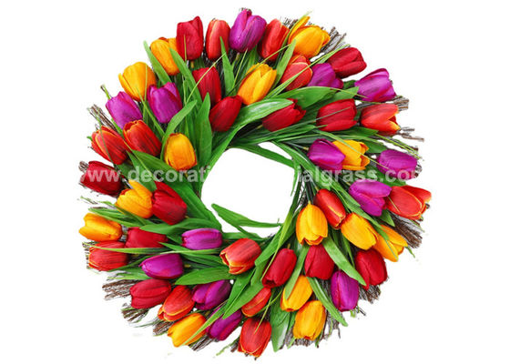 18 Inch PVC Plastic Faux Tulip Wreath For Front Door Wall Decoration​