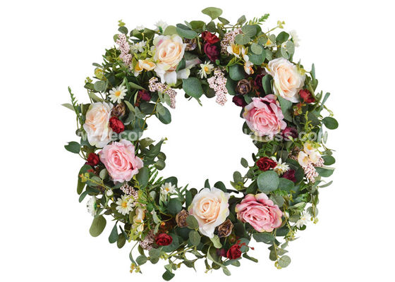 PVC Plastic Polyester Rose Artificial Flower Wreaths 15.7''