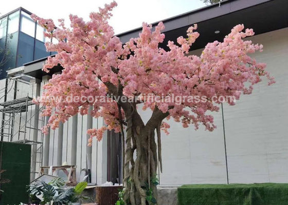 Silk PE Plastic  Artificial Decoration Plants Pink Cherry Blossom Tree OEM ODM