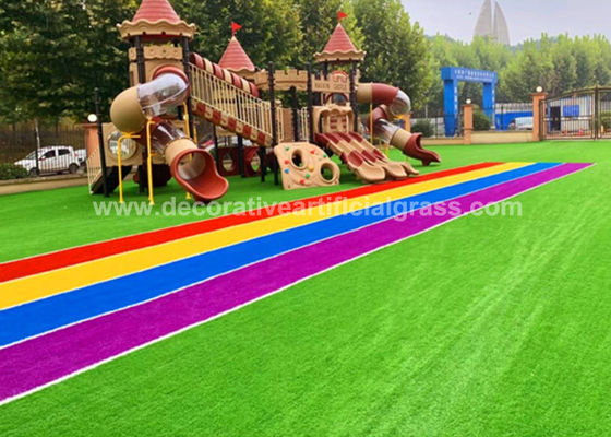14000D Colored Artificia Synthetic Grass Lawn 30mm For Kindergarten Rainbow